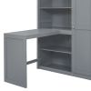 Full Size Loft Bed with Wardrobe,Desk and Shelves,Grey