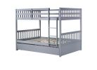 Full Over Full Rubber Wood Bunk Bed with Trundle, Ladder and Guardrails, Convertible to 2 Full Size Beds, with Twin Size Trundle ,Grey