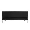 Sofa Bed with Armrest two holders WOOD FRAME, STAINLESS LEG, FUTON BLACK PVC