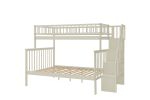 Twin over Full Stairway Bunk Bed with Trundle,Cream