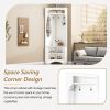 ON-TREND Minimalist Corner Hall Tree with Shoe Bench, Versatile Entryway Coat Rack with 4 Hooks, Corner Cabinet with Adjustable Shelf for Hallway