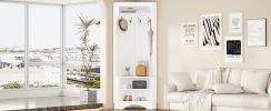 ON-TREND Minimalist Corner Hall Tree with Shoe Bench, Versatile Entryway Coat Rack with 4 Hooks, Corner Cabinet with Adjustable Shelf for Hallway