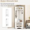 ON-TREND Minimalist Corner Hall Tree with Shoe Bench, Versatile Entryway Coat Rack with 4 Hooks, Corner Cabinet with Adjustable Shelf for Hallway