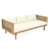 CLAREMONT 3 SEATER DAYBED WITH RATTAN ARMS (BEIGE CUSHION)