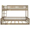 Twin XL over Queen Bunk Bed with Ladder and Guardrails, Walnut