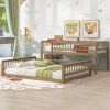 Twin XL over Queen Bunk Bed with Ladder and Guardrails, Walnut