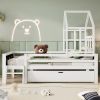 Full Size House Bed with Ladder and Storage Drawers for Kid Bedroom,Solid Wood Platfrom Bedframe with 2 Blackboard Design, No Box Spring Needed, White