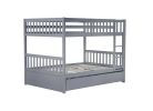 Full Over Full Rubber Wood Bunk Bed with Trundle, Ladder and Guardrails, Convertible to 2 Full Size Beds, with Twin Size Trundle ,Grey