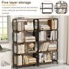 5 Tier Large Book Shelf, Bookcase Home Office Open Bookshelf,Shelves for Living Room, Office Shelf,Vintage Industrial Style Bookshelf with Metal Frame