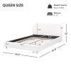 Queen Size Platform Bed with Boucle Fabric, Boucle Fabric Upholstered Platform Bed with Curve-Shaped Design Headboard, White, Easy Assembly