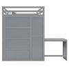 Full Size Loft Bed with Wardrobe,Desk and Shelves,Grey