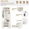 ON-TREND Minimalist Corner Hall Tree with Shoe Bench, Versatile Entryway Coat Rack with 4 Hooks, Corner Cabinet with Adjustable Shelf for Hallway