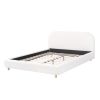 Queen Size Platform Bed with Boucle Fabric, Boucle Fabric Upholstered Platform Bed with Curve-Shaped Design Headboard, White, Easy Assembly