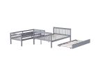 Full Over Full Rubber Wood Bunk Bed with Trundle, Ladder and Guardrails, Convertible to 2 Full Size Beds, with Twin Size Trundle ,Grey