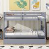 Full Over Full Rubber Wood Bunk Bed with Trundle, Ladder and Guardrails, Convertible to 2 Full Size Beds, with Twin Size Trundle ,Grey