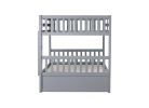 Full Over Full Rubber Wood Bunk Bed with Trundle, Ladder and Guardrails, Convertible to 2 Full Size Beds, with Twin Size Trundle ,Grey