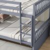 Full Over Full Rubber Wood Bunk Bed with Trundle, Ladder and Guardrails, Convertible to 2 Full Size Beds, with Twin Size Trundle ,Grey