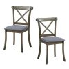 Wooden X Back Dining Chairs Set of 2, Modern Fabric Upholstered Kitchen Side 2PC Chairs, Cross Back Rubber Wood Farmhouse Dining Room Chair,OAK