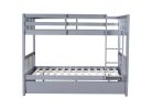 Full Over Full Rubber Wood Bunk Bed with Trundle, Ladder and Guardrails, Convertible to 2 Full Size Beds, with Twin Size Trundle ,Grey