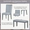 Contemporary 6-Pcs 78 inch Extendable Pedestal Dining Table Set with 18 inch Removable Leaf and Dining Bench, 4 Upholstered Dining Chairs