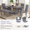 Contemporary 6-Pcs 78 inch Extendable Pedestal Dining Table Set with 18 inch Removable Leaf and Dining Bench, 4 Upholstered Dining Chairs