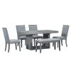 Contemporary 6-Pcs 78 inch Extendable Pedestal Dining Table Set with 18 inch Removable Leaf and Dining Bench, 4 Upholstered Dining Chairs