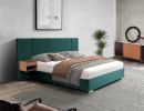 Upholstered Queen Size Bed Frame of Velvet Tufted Headboard with Floating Nightstand LED/USB Built-in, Grey