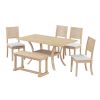 6-Piece Wood Dining Table Set with Storage Shelf and Curved Legs, Kitchen Table Set with Bench and 4 Removable Cushions Dining Chairs