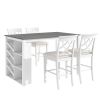 Updated Counter Height 5-piece Solid Wood Dining Table Set, 59*35.4Inch Table with Curved Wine Rack and 4 Upholstered Chairs